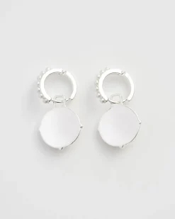 Sale Fable England Honey Bee & Pearl Huggie Earrings Silver