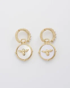 Clearance Fable England Honey Bee & Pearl Huggie Earrings