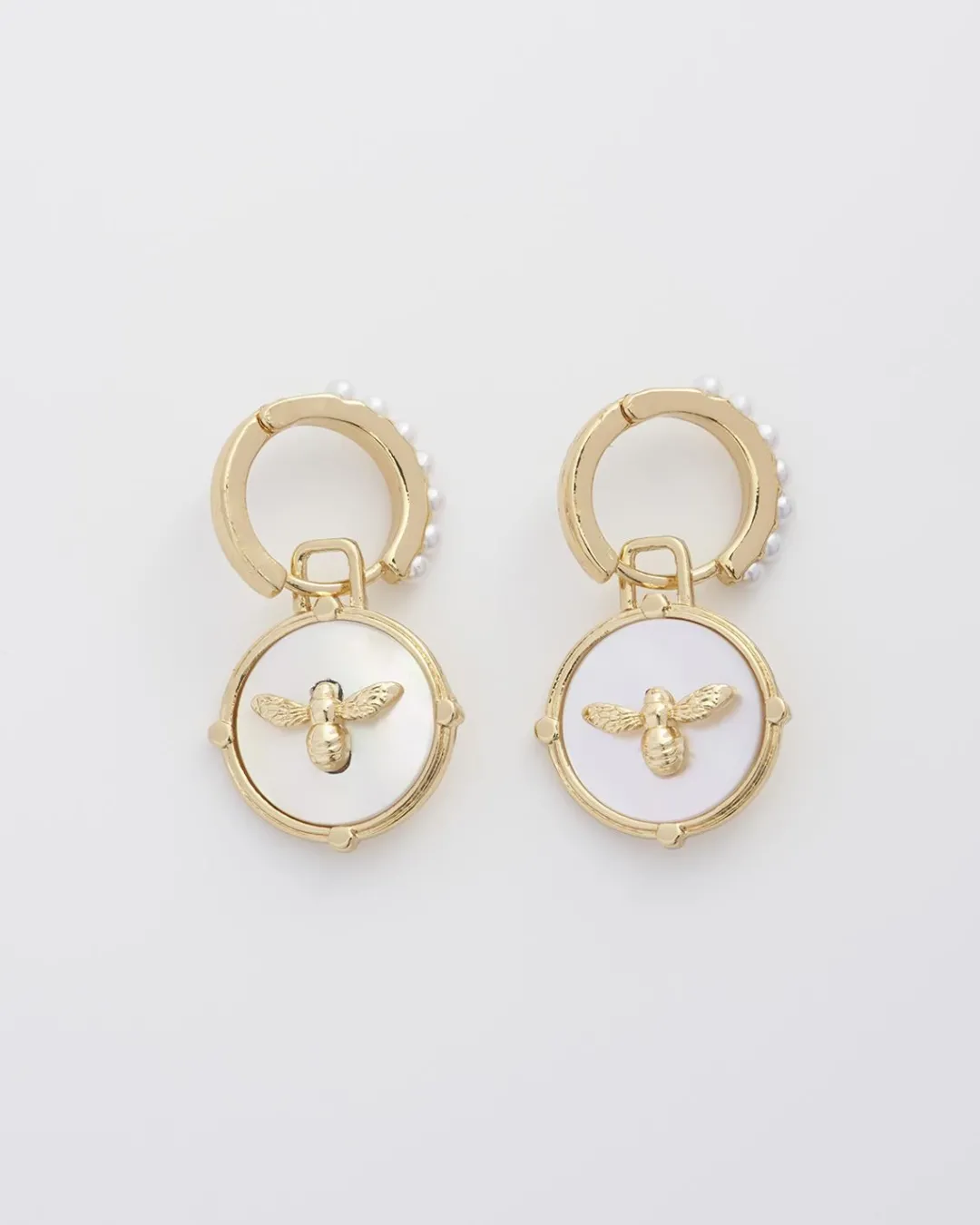 Clearance Fable England Honey Bee & Pearl Huggie Earrings