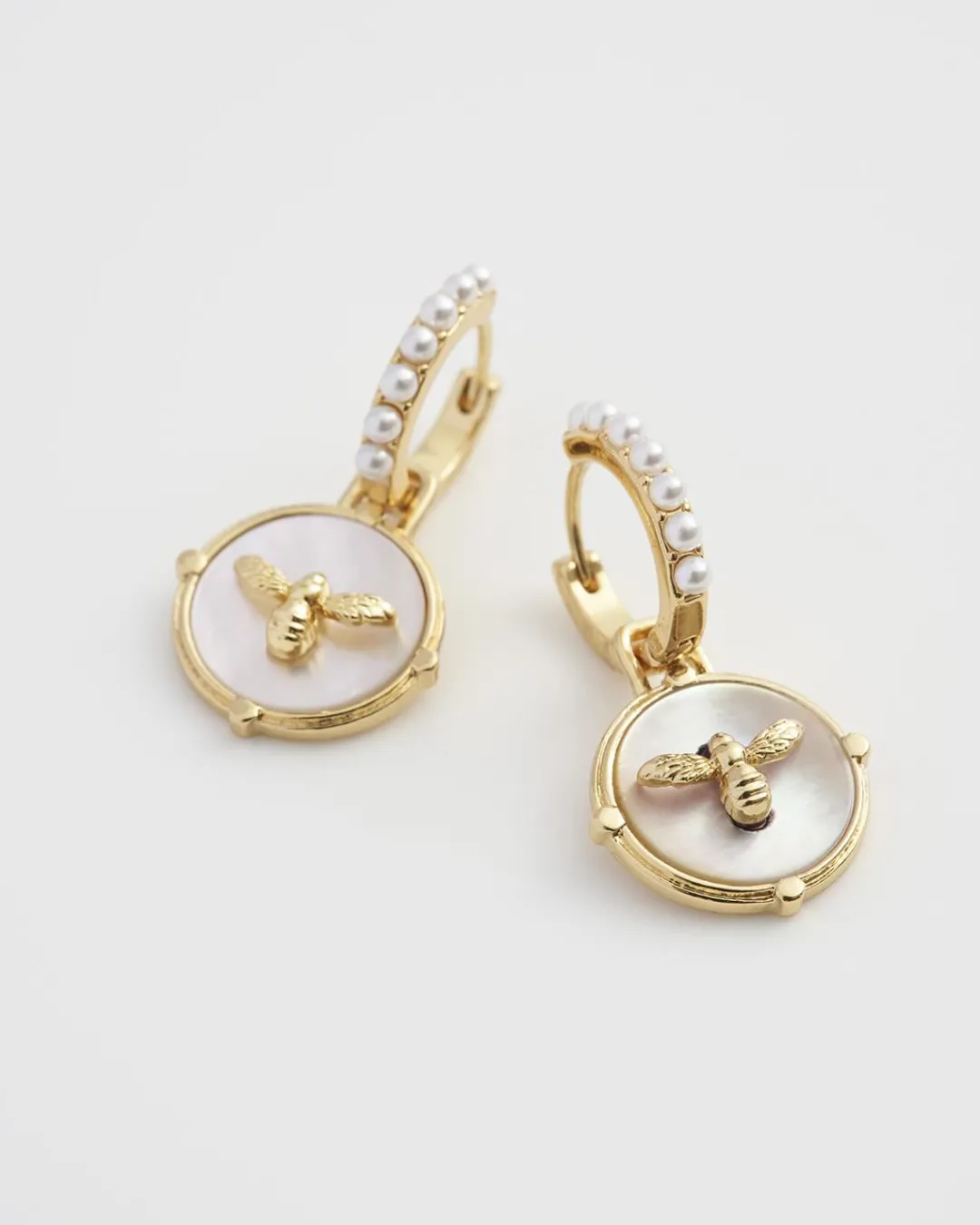 Clearance Fable England Honey Bee & Pearl Huggie Earrings
