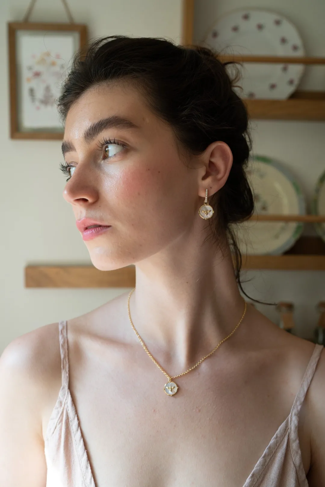 Clearance Fable England Honey Bee & Pearl Huggie Earrings