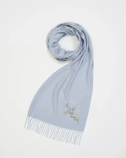 Discount Fable England Magical Mushroom Embroidered Cozy Blue Scarf