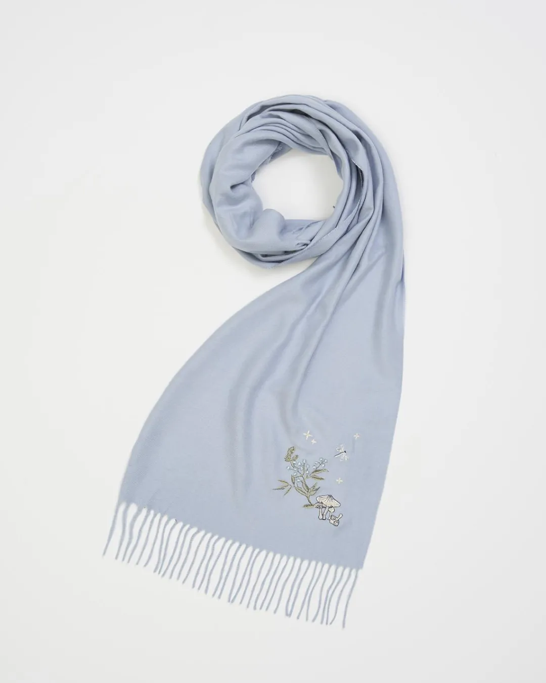 Discount Fable England Magical Mushroom Embroidered Cozy Blue Scarf