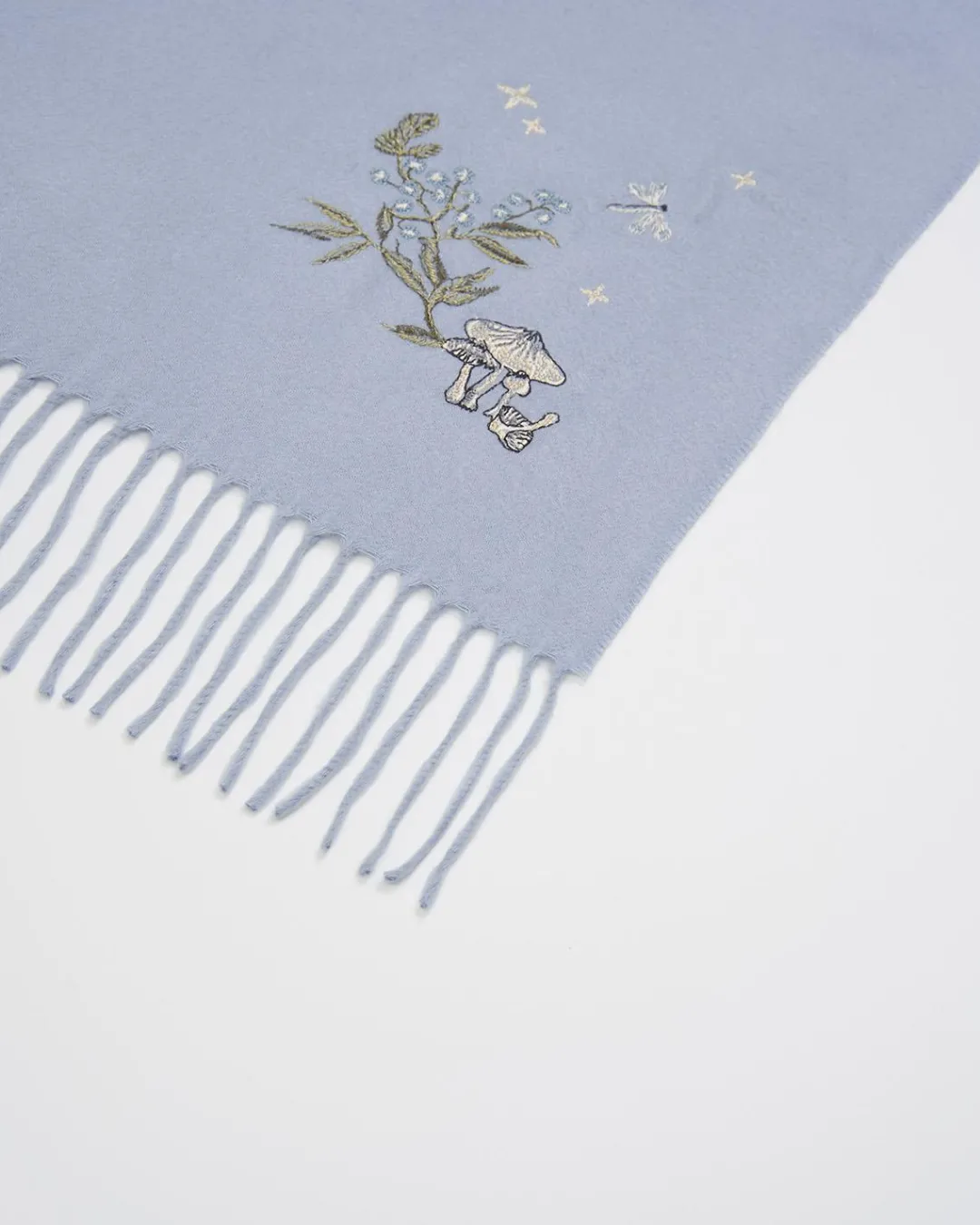 Discount Fable England Magical Mushroom Embroidered Cozy Blue Scarf