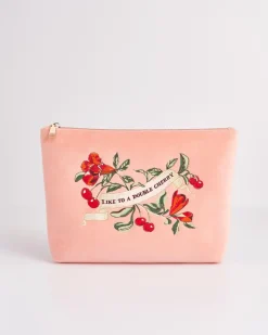 Online Fable England Midsummer Dream Cherry Embroidered Peach Velvet Pouch