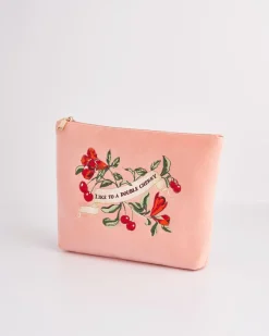 Online Fable England Midsummer Dream Cherry Embroidered Peach Velvet Pouch