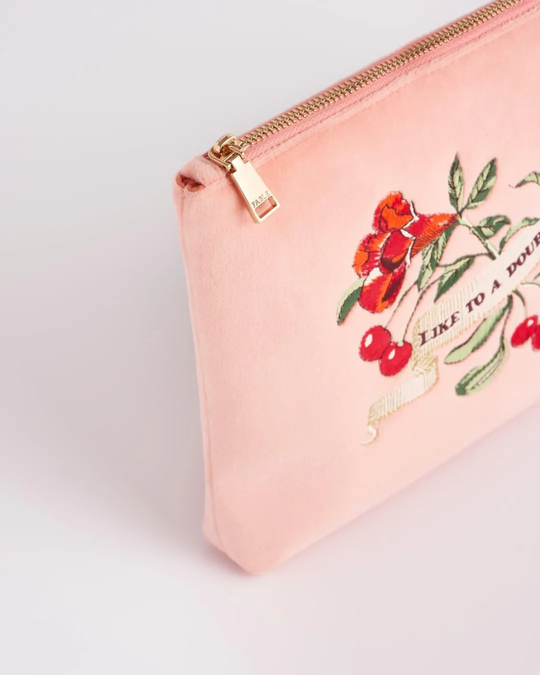 Online Fable England Midsummer Dream Cherry Embroidered Peach Velvet Pouch