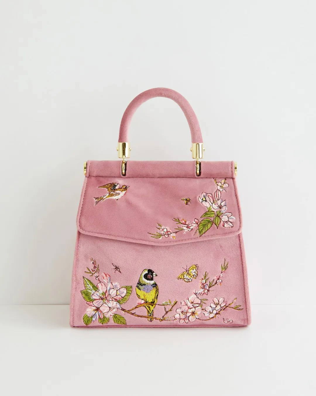 Hot Fable England Morning Song Bird Embroidered Mini Pink Tote