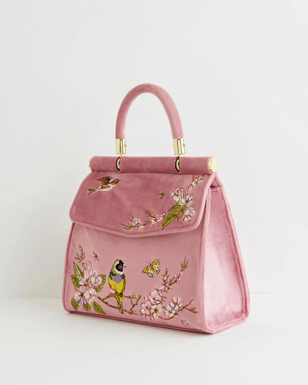 Hot Fable England Morning Song Bird Embroidered Mini Pink Tote