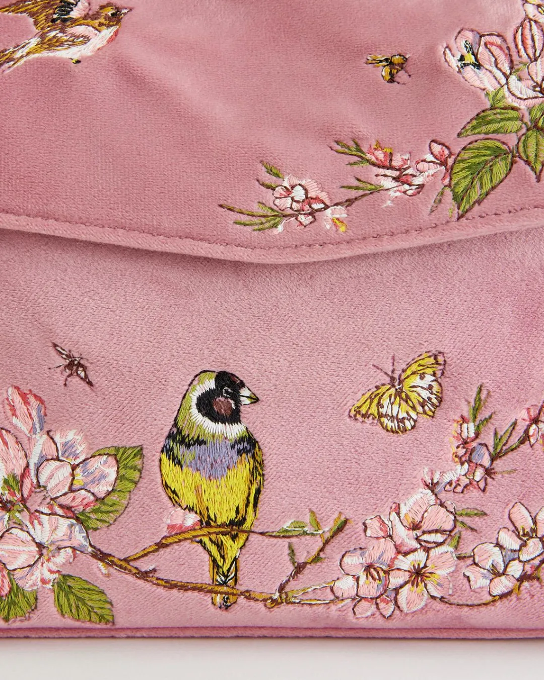 Hot Fable England Morning Song Bird Embroidered Mini Pink Tote