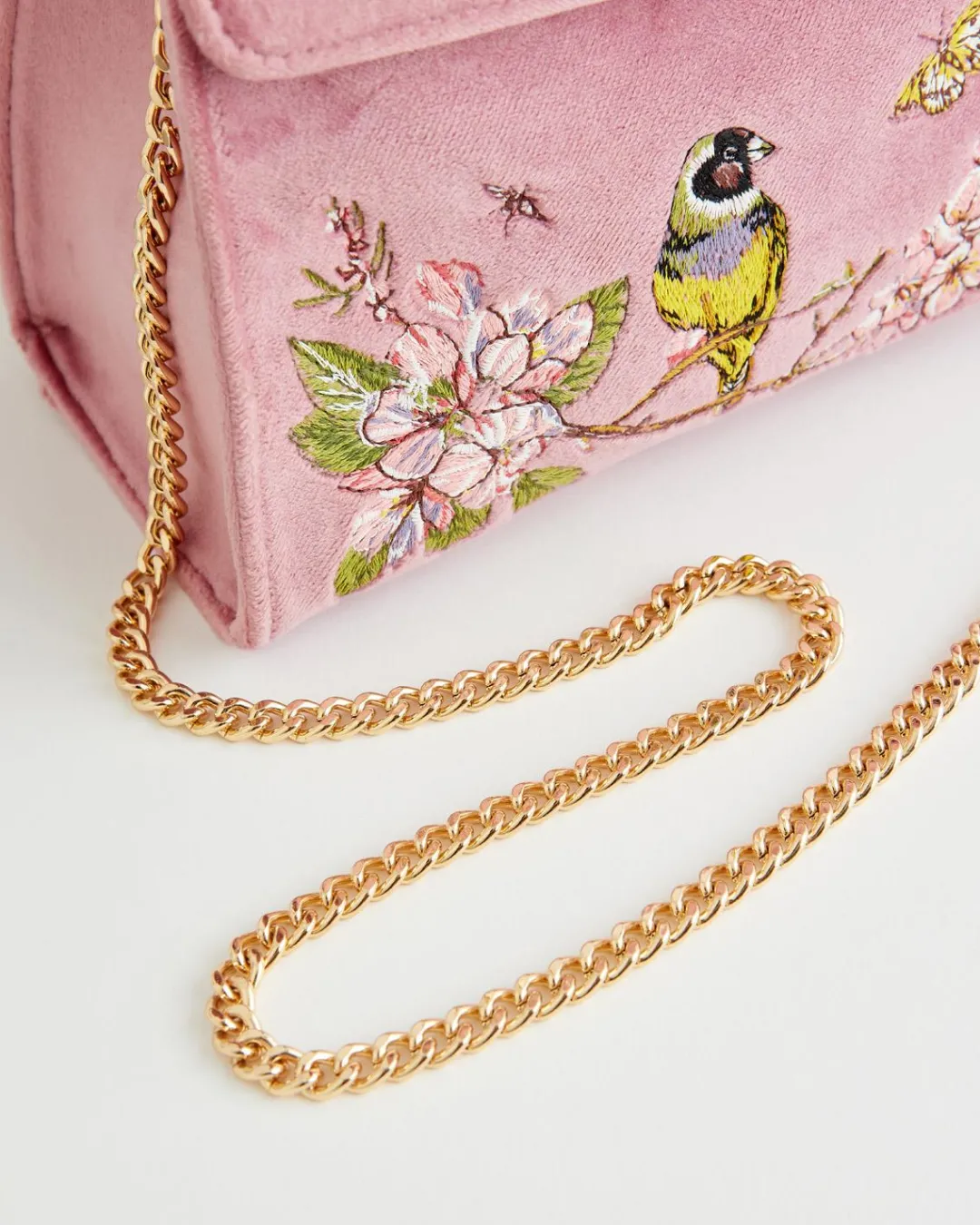 Hot Fable England Morning Song Bird Embroidered Mini Pink Tote