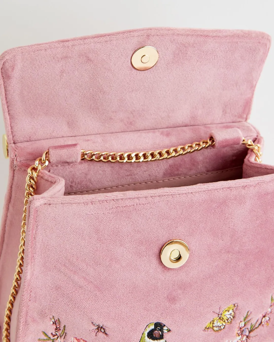 Hot Fable England Morning Song Bird Embroidered Mini Pink Tote