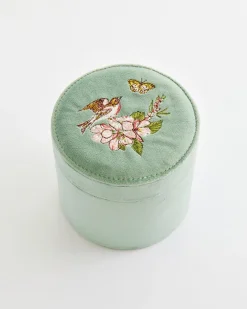 Fashion Fable England Morning Song Bird Embroidered Round Jewellery Box