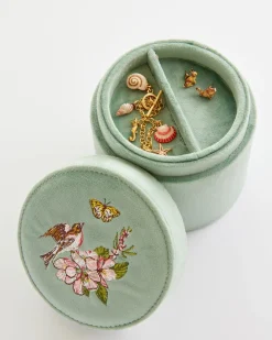 Fashion Fable England Morning Song Bird Embroidered Round Jewellery Box