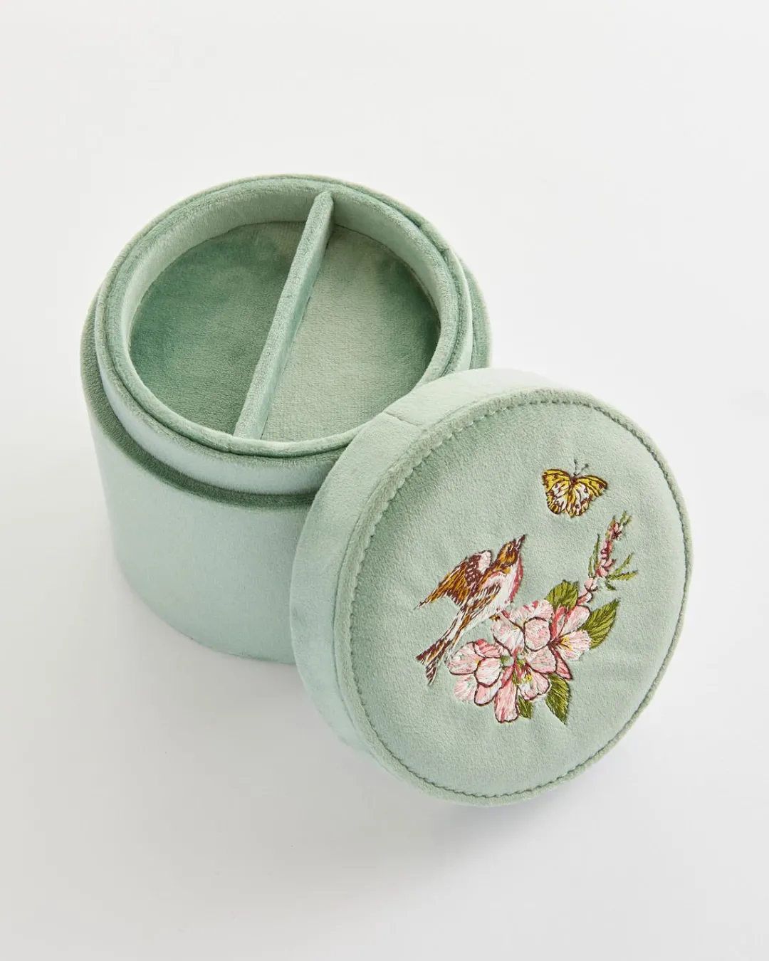 Fashion Fable England Morning Song Bird Embroidered Round Jewellery Box