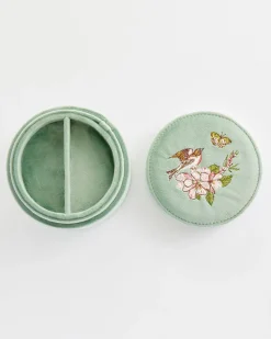 Fashion Fable England Morning Song Bird Embroidered Round Jewellery Box