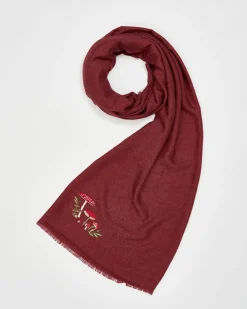 Sale Fable England Mushroom Embroidered Burgundy Pashmina Scarf