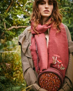 Sale Fable England Mushroom Embroidered Burgundy Pashmina Scarf