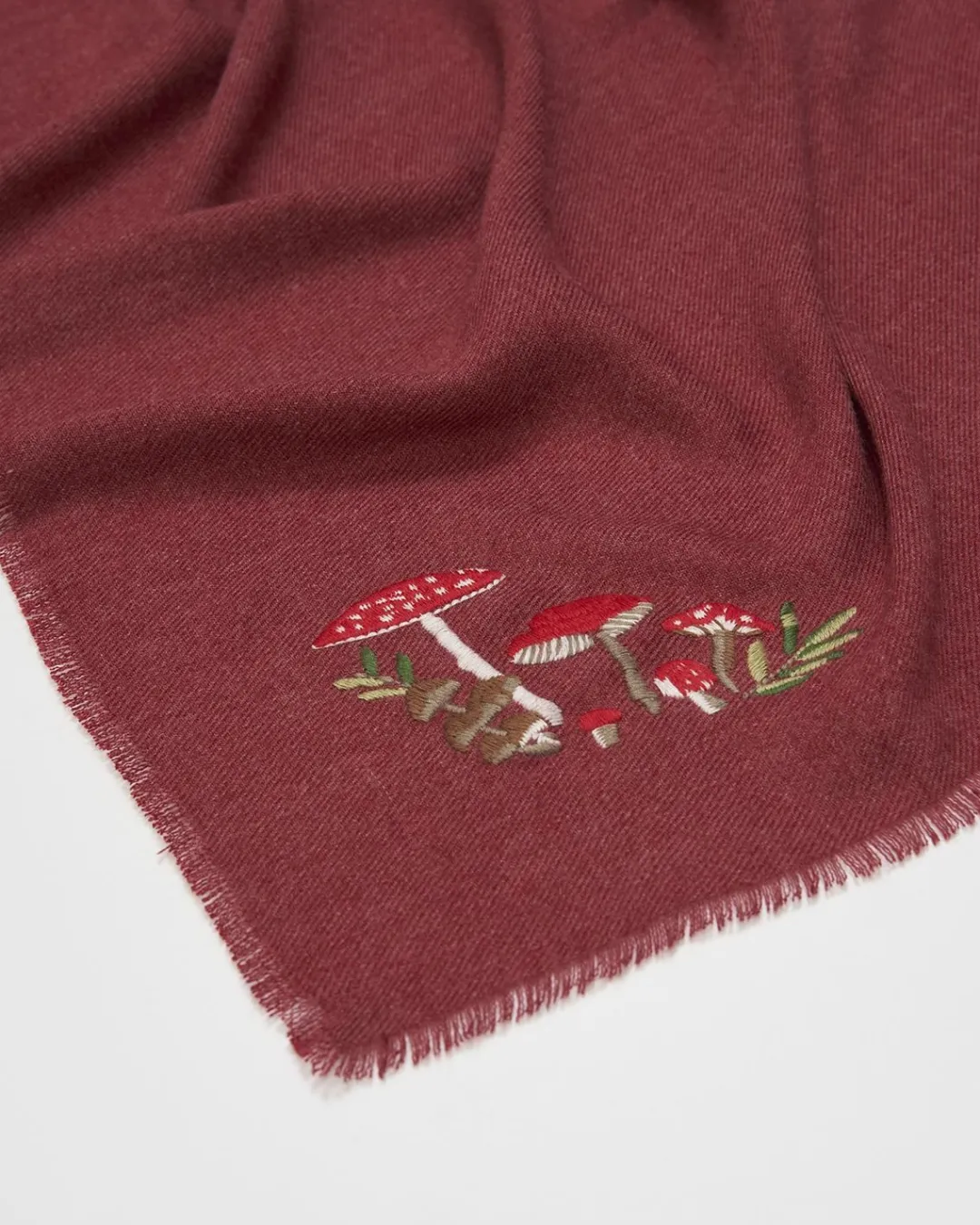 Sale Fable England Mushroom Embroidered Burgundy Pashmina Scarf