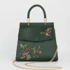 New Fable England Robin & Mistletoe Green Embroidered Satin Tote