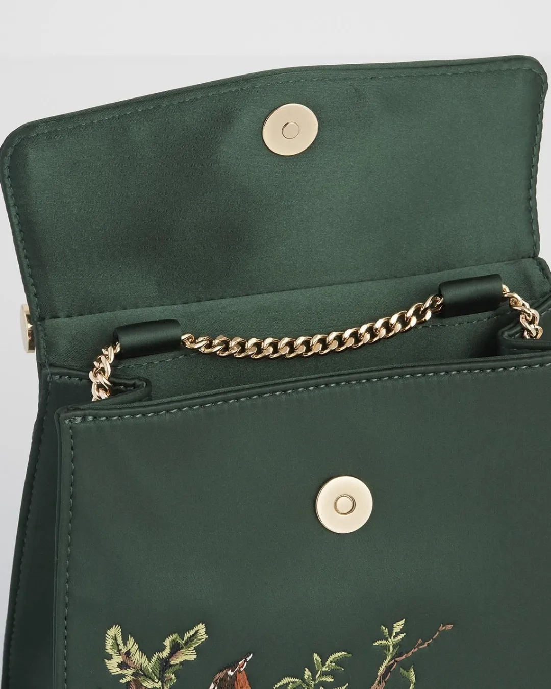 New Fable England Robin & Mistletoe Green Embroidered Satin Tote