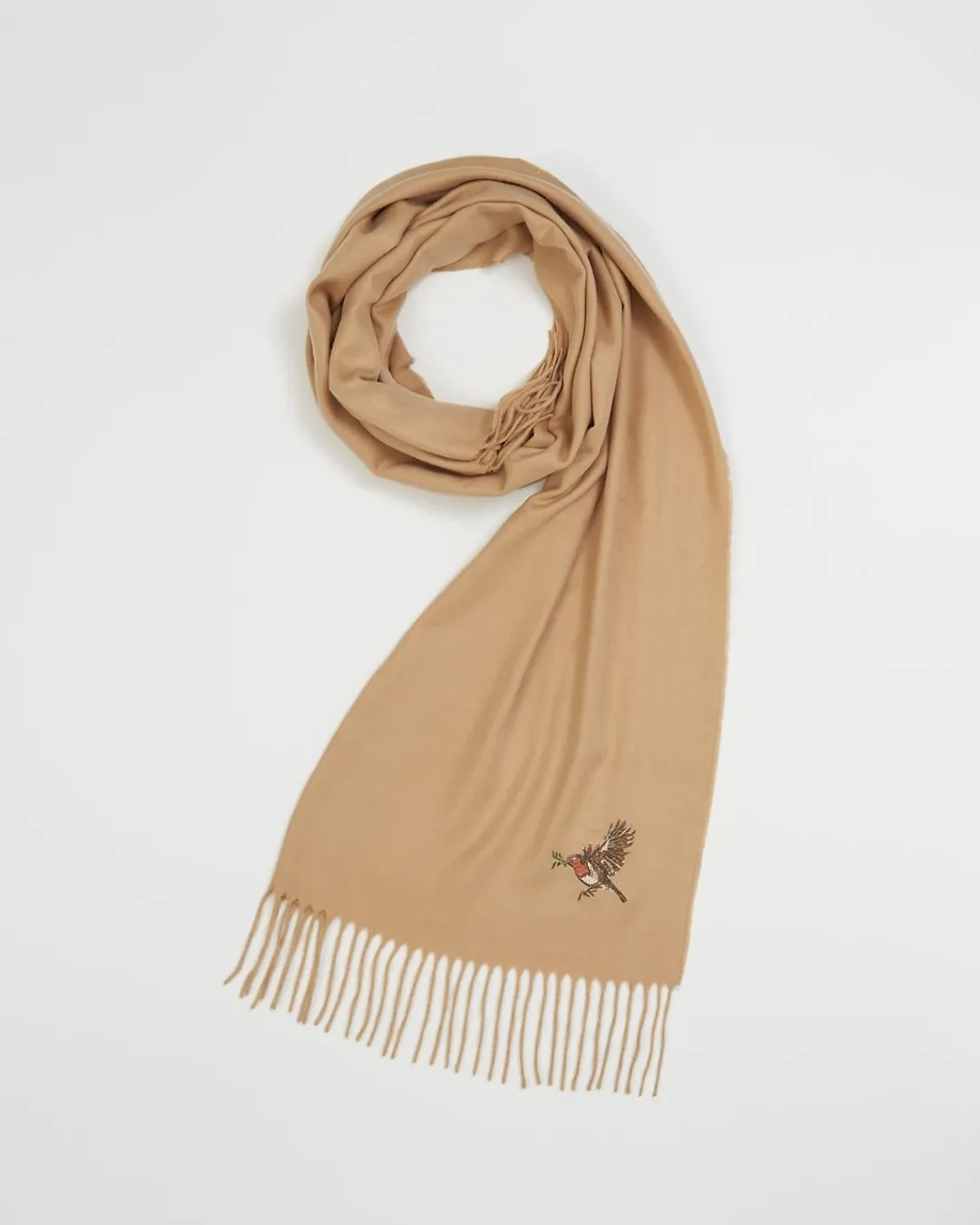 Online Fable England Robin Embroidered Cozy Camel Scarf