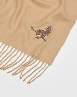 Online Fable England Robin Embroidered Cozy Camel Scarf