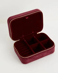 New Fable England Robin Love Embroidered Large Jewellery Box Redcurrant Velvet