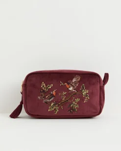 Best Fable England Robin Love Embroidered Pouch Redcurrant Velvet
