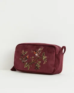 Best Fable England Robin Love Embroidered Pouch Redcurrant Velvet