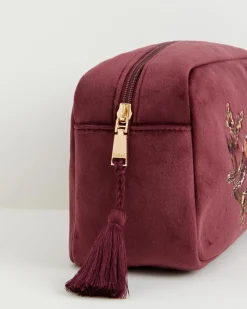 Best Fable England Robin Love Embroidered Pouch Redcurrant Velvet