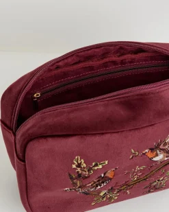 Best Fable England Robin Love Embroidered Pouch Redcurrant Velvet