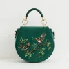 New Fable England Robin Love Velvet Embroidered Saddle Bag - Fern Green