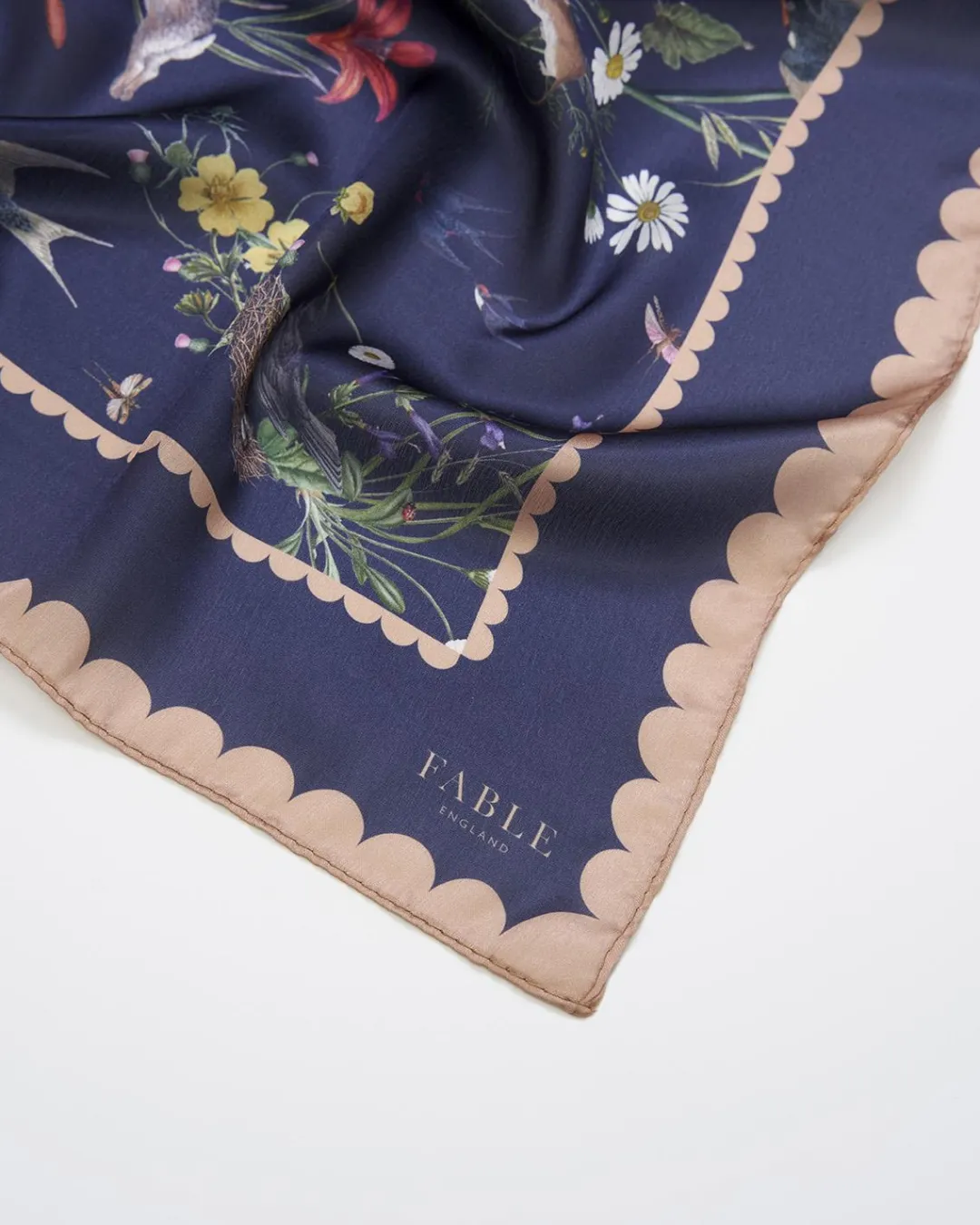Hot Fable England Running Bunny Toile Navy Square Scarf