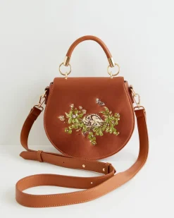Sale Fable England Sleepy Fawn Embroidered Satin Saddle Bag