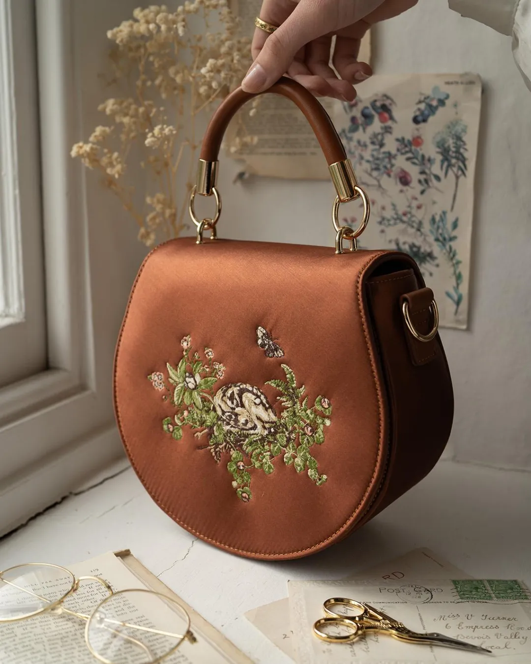 Sale Fable England Sleepy Fawn Embroidered Satin Saddle Bag