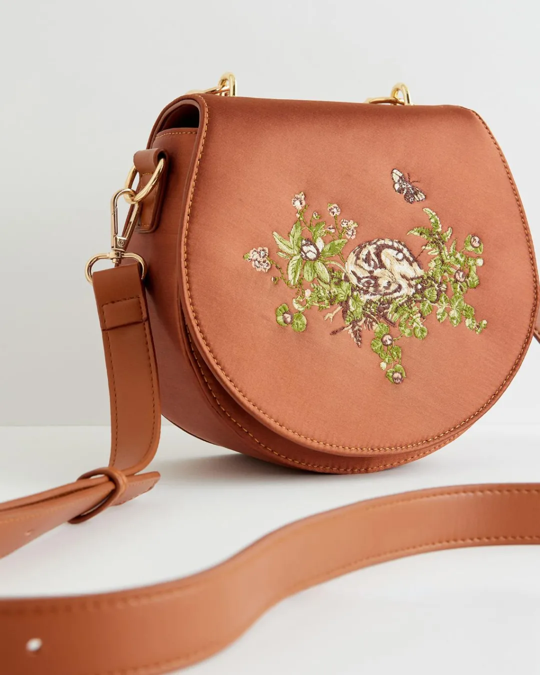 Sale Fable England Sleepy Fawn Embroidered Satin Saddle Bag