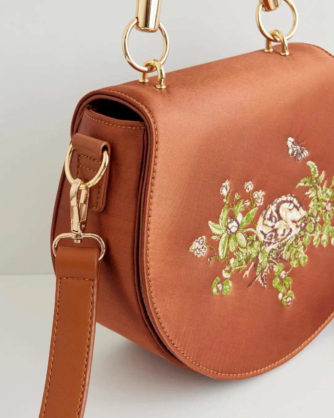 Sale Fable England Sleepy Fawn Embroidered Satin Saddle Bag