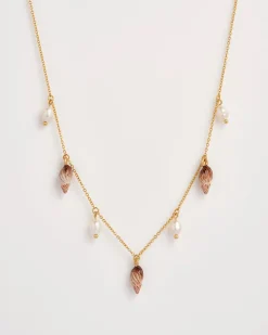 New Fable England Spiral Shell Charm & Pearl Necklace