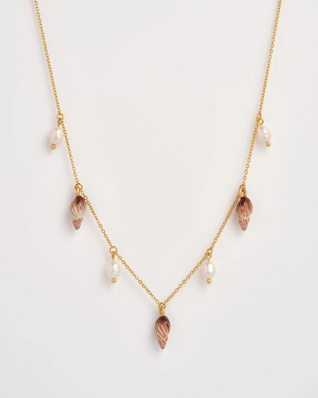 New Fable England Spiral Shell Charm & Pearl Necklace