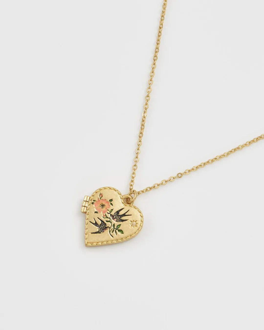 Best Fable England Swallow Heart Locket Chain Necklace