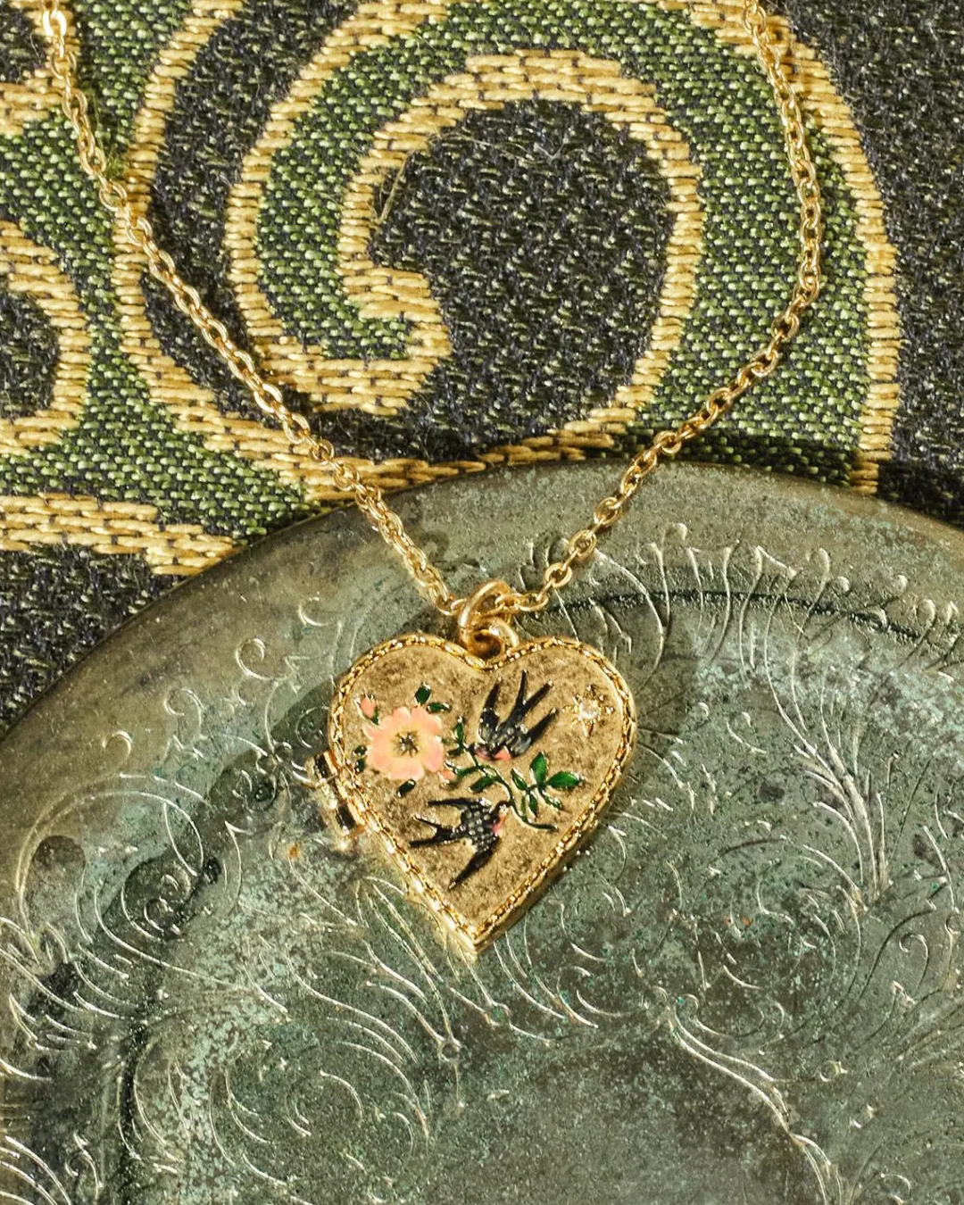Best Fable England Swallow Heart Locket Chain Necklace