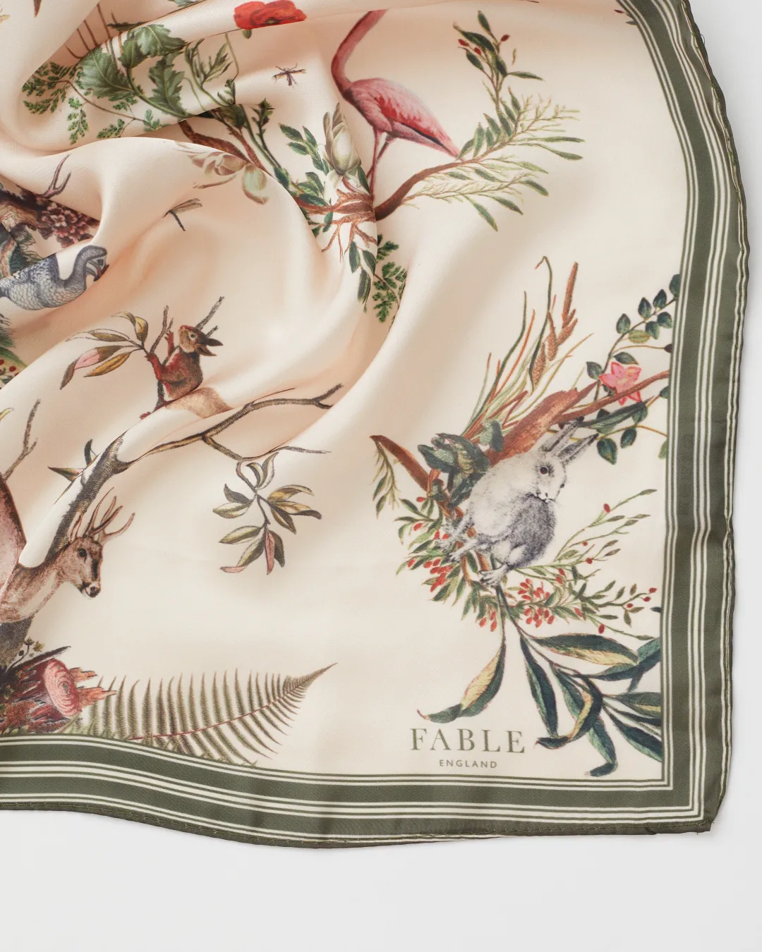 Discount Fable England Toile de Jouy Olive Green Square Scarf