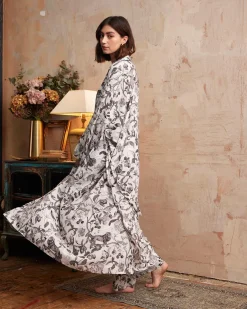 Hot Fable England Tree of Life Monochrome Long Kimono