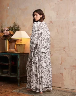 Hot Fable England Tree of Life Monochrome Long Kimono