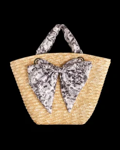 Hot Fable England Tree Of Life Monochrome Raffia Basket Bag