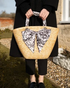 Hot Fable England Tree Of Life Monochrome Raffia Basket Bag