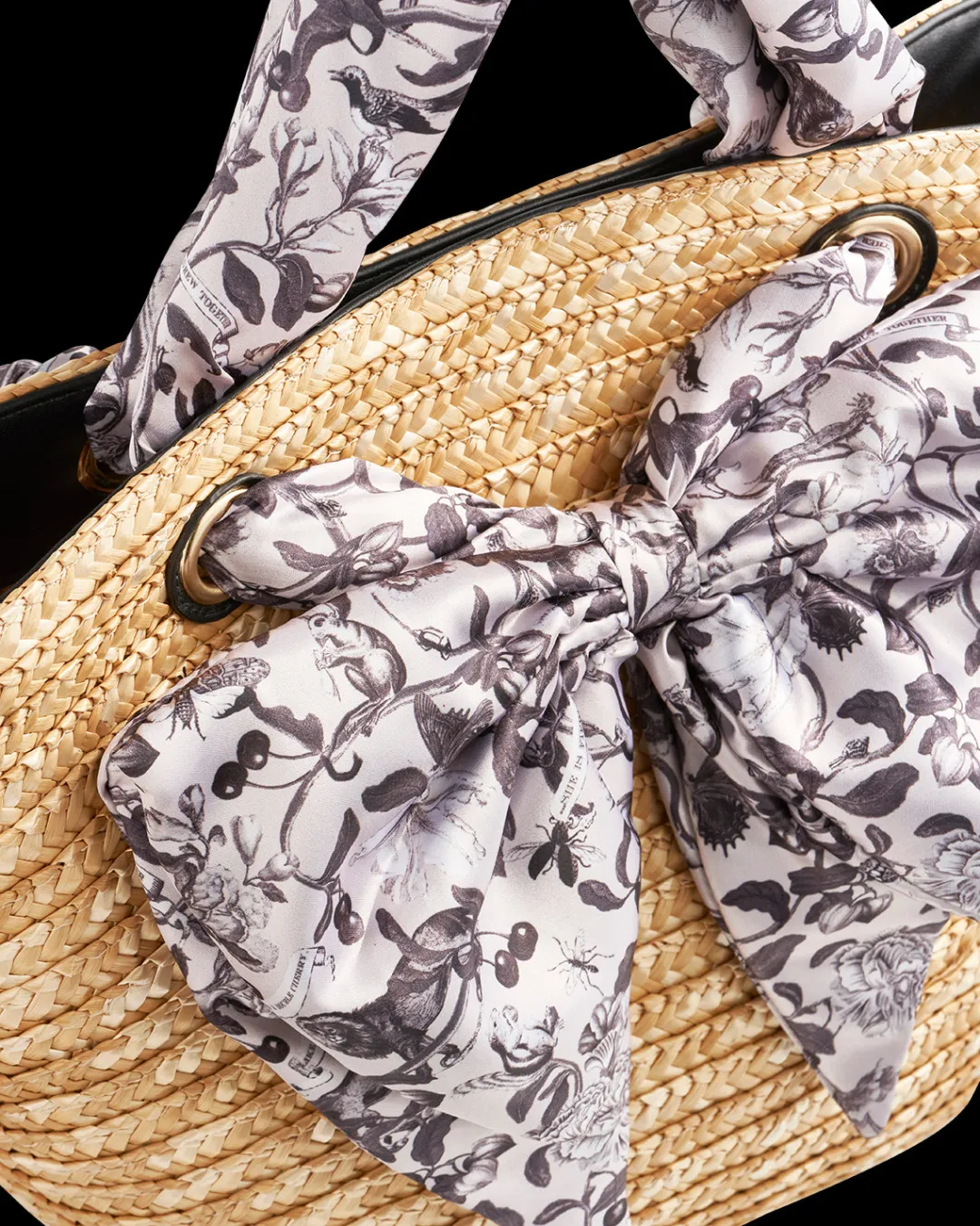 Hot Fable England Tree Of Life Monochrome Raffia Basket Bag