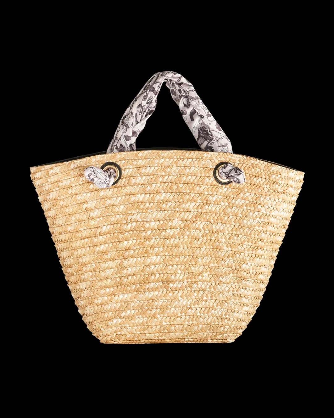 Hot Fable England Tree Of Life Monochrome Raffia Basket Bag