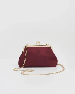 Outlet Fable England Victoriana Burgundy Embroidered Satin Clutch